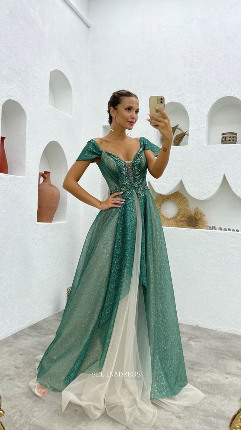 Glamorous Sweetheart Green Prom Dress Long Evening Gowns With Overskir –  Ballbella